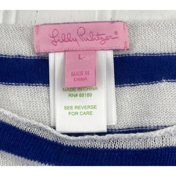 Lilly Pulitzer Blue & White Striped Linen Lightweight Sweater size large - Picture 2 of 5